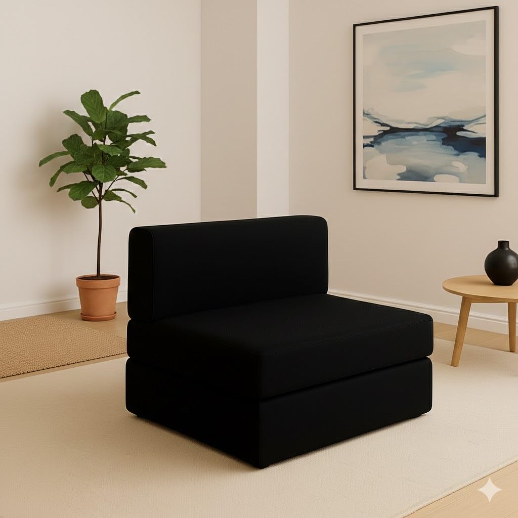 Karmakasa 2 Seater Sofa Cum Bed | Convertible Folding Sleeper Sofa | EPE Foam | Space-Saving Design for Living Room & Guest Room | Black