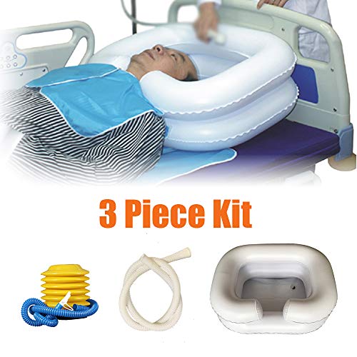 Portable Shampoo Bowl Inflatable Hair Washing Basin Tray Sink at Home for Bedridden Disabled Pregnancy Medical Hair Wash Tub Blow Up Shampoo Basin — with Pump, Drain Hose (White)
