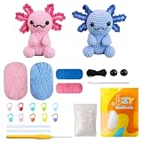 Milaflora 2Pack Axolotl Crochet Kit for Beginners Adults, DIY Crochet Animal Kit with Step-by-Step Video Tutorials, Crocheting Kits for Starters, Beginner Crochet Kit for Adults