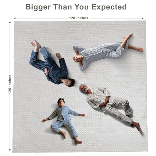 Image of PHF 100% Cotton Waffle Blanket Oversized King 120 inchx120 inch, Lightweight Breathable Extra Large 10'x10' Blankets for Bed, Giant Big Luxury Aesthetic Woven Bedding for Home Decor, Light Grey