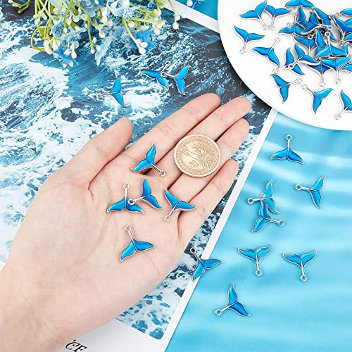 SUNNYCLUE 1 Box 50Pcs Fish Tail Charm Blue Mermaid Whale Dolphin Fishtail Sea Animals Ocean Alloy Enamel Pendants Silver Plated for Jewelry Making Charms Bracelets Necklaces Supplies - Image 3