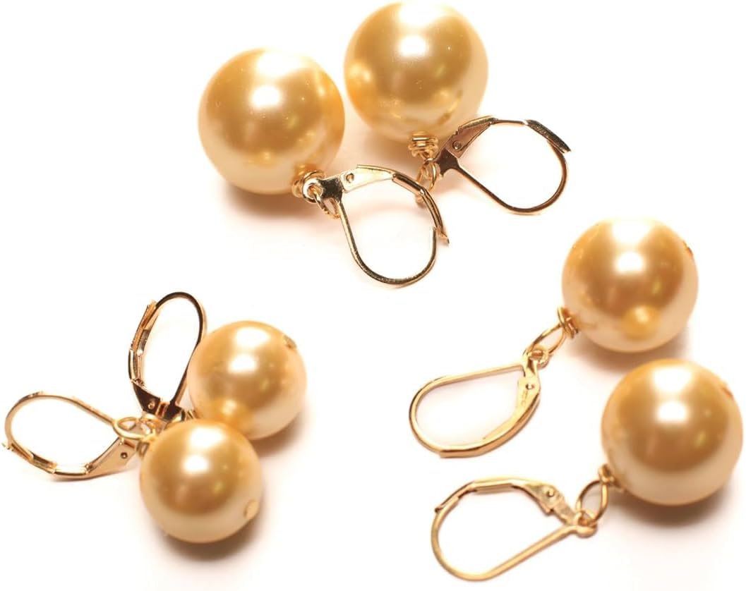 Golden Yellow South Sea Shell Pearl 12, 14, 16mm Large High Luster Gold Leverback Earrings, Bridal, Gift for Her (14.00, 18K Gold Vermeil)