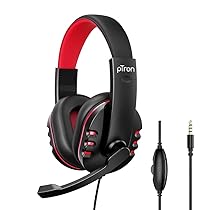 PTron Soundster Arcade Over-Ear Wired Headphones, Ergonomic Headset with Mic, Adjustable Boom Mic & in-line Volume Control Wheel, Universal 3.5mm Aux & 1.3 Meter Long Tangle-Free Cable (Black & Red)