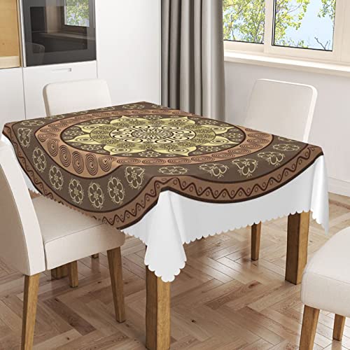 Brown Mandala Tablecloth,52X70 Inch,Waterproof Stain Wrinkle Resistant Print Tablecloths,For Kitchen Indoor Outdoor Events Party Decor-Rectangle Table Clothes For 4 Ft Tables,Pale Green Umber Cocoa #TOP2