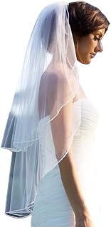 Simple Pencil Edge Two Tier Tulle Bridal Fingertip Length Wedding Veils VE-204 (white)