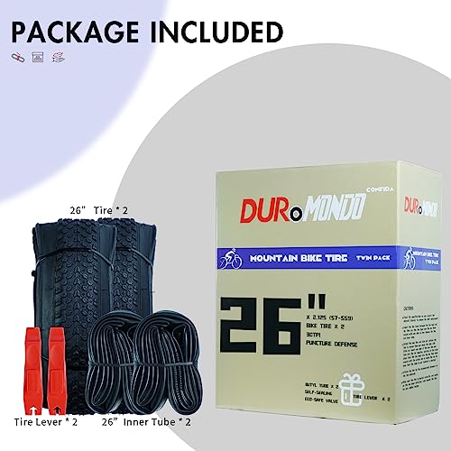 2Pack 26"X 2.125"(57-559) Mountain Bike Tires Replacement Kits Plus 2 Bike Tubes (With Puncture Sealant) And 2 Tire Levers, Bike Tire With Tread Puncture Protection For On Or Off-Road Use #TOP4
