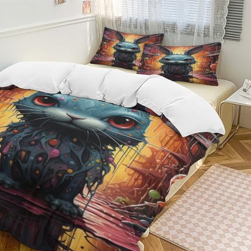 Housse de couette lapin 3 pièces parure de lit microfibre 200x200cm - 5