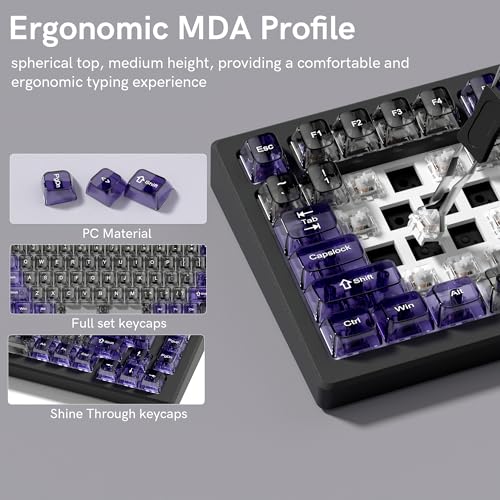 Image of dagaladoo Clear keycaps,Transparent Keyboard keycaps,Jelly Key caps Set,Shine Through keycap,MDA Profile Keyboard caps for Mx Switches Mechanical Keyboard (Grey and Purple)