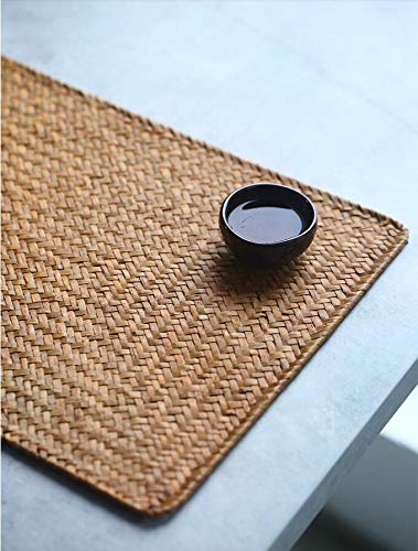 Natural Woven Rattan Rectangular Placemats for Dining Table, Set of 4