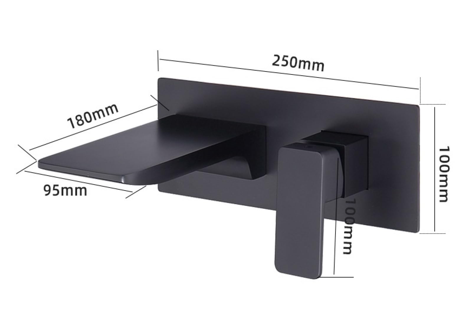 Bateria umywalkowa z miejscem na baterię, czarna, montowana na ścianie, z wodospadem, w całości wykonana z miedzi, z ciepłą i zimną wodą, podtynkowa, do użytku domowego, z czarnym panelem