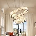 FRIXCHUR 3 Ring LED Chandelier Modern Crystal Chandeliers LED Pendant Lights Gold Ring Chandelier for Bedroom Dining Room High Ceiling Foyer (3000K Warm Light)