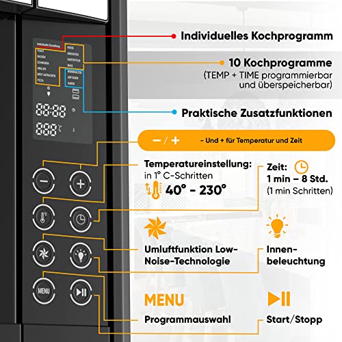 Stillstern Minibackofen mit Umluft 45L (DE Vers) Pizza Ø32, 13 Programme – Bild 5