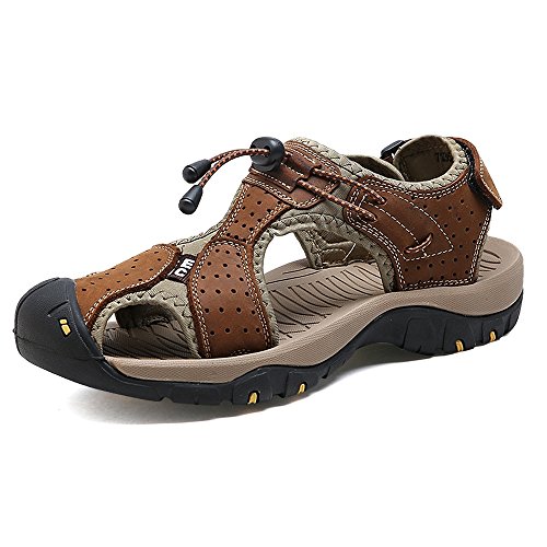 YangFan Chaussures en Cuir, Chaussures de Sport, Travail, Sandales de Plage pour Hommes, Chaussures de Haut en Haut perforées en Cuir Respirant (Color : Brown, Size : 8MUS) Cover