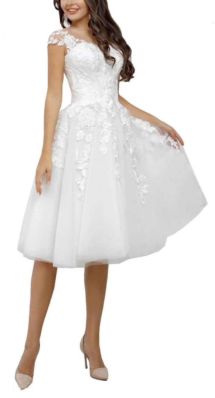 Abito da Sposa Corto in Pizzo delle Donne Abito da Sposa, Avorio 06, 36