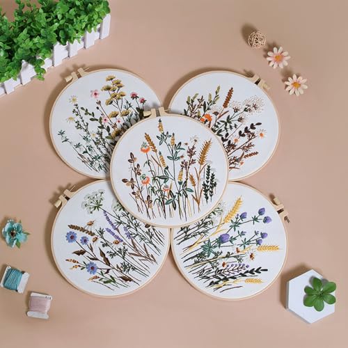 Image of GLTAYLMY Flower Embroidery Kit for Beginners with Pattern and Instructions,3 Pack Cross Stitch Kits,1 Plastic Embroidery Hoops,Threads and Needles,Needlepoint Kit for Adults
