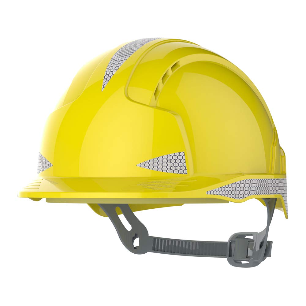 JSP EVOlite Casco Ultraligero, Ventilado, Trinquete Deslizante, Amarillo | El casco más ligero de JSP. Arnés textil 6 puntos para comodidad todo el día. EN 397 certificado.