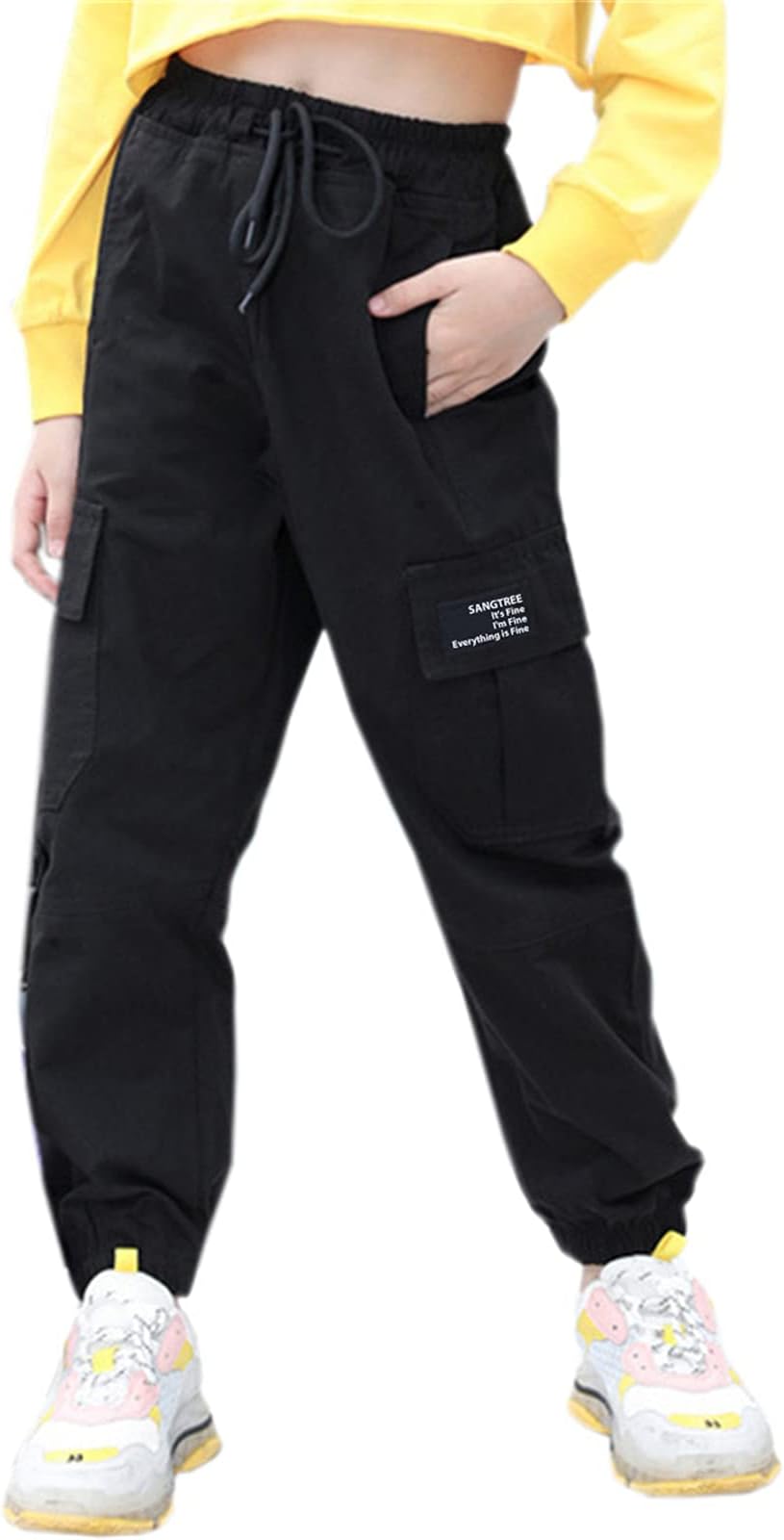 SANGTREEGirls & Womens Drawstring Cargo Jogger Pants,3 Years - Women 3XL