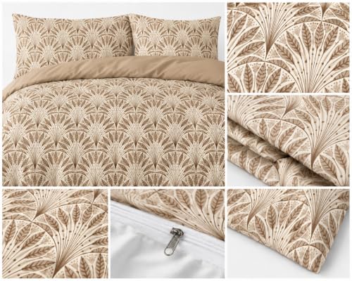 Image of Bedding Set Combo of Double Bed Duvet Cover Set with Fitted Bedsheet & 2 Pillow Covers | 300 TC Cotton Fabric | Zipper Closure |All Round Elastic|Warm Stuff|SED 056|Dark Beige