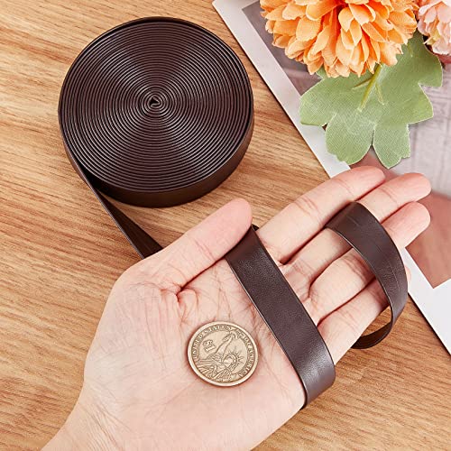 GORGECRAFT 5m 15mm Wide Leatherette Strap Foldover Leather Strips String Leather Trimming Tape Lychee Grained Imitation Flat Leather Cord for DIY Sewing Crafts Jewelry Clothing Trim Coconut Brown - Image 3