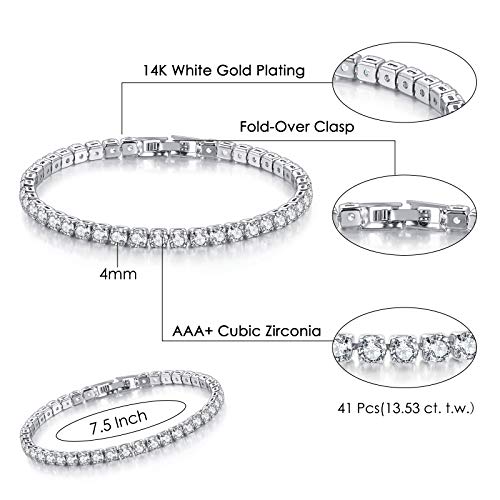 Double Fair 2 Pcs Tennis Bracelets For Women 14K Gold Plated Aaa+ Cubic Zirconia Cz Diamond Classic Adjustable Slider Bracelet Fashion Jewelry Wedding Gift Size 6.5-7.5 Inch #TOP3