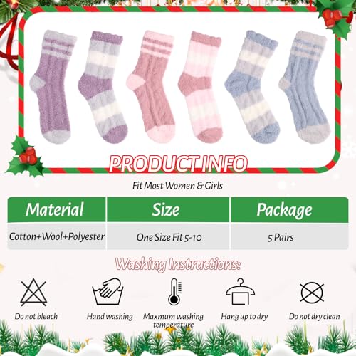 Image of SAIWEILAI ONLINE 7 Pieces Christmas Fuzzy Socks Gift Set:6 Pair of Soft Cozy Warm Socks with Christmas Gifts Box for Women