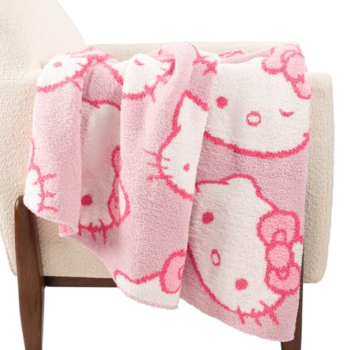 Image of Jay Franco Hello Kitty Feather Knit Fluffy Throw Blanket - Pink Fuzzy Blanket Measures 50 x 60 Inch - Super Soft Lightweight Bedding