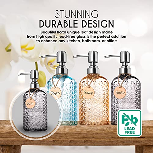 Image of Florre Hand Soap Dispenser Bathroom - Kitchen Glass Sanitizer Bottle with Stainless Steel Pump and Silicone Funnel Set Ideal for Hand Soap, Liquid Sink Dish Soap, Lotion, Oils - 15 Ounce (Oz) (Multi)