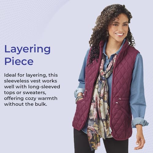SAGEFINDS Women’s Quilted Vest, Stand Collar, Lightweight Padded Vest with Zipper, Pockets and Adjustable Toggle Waist3