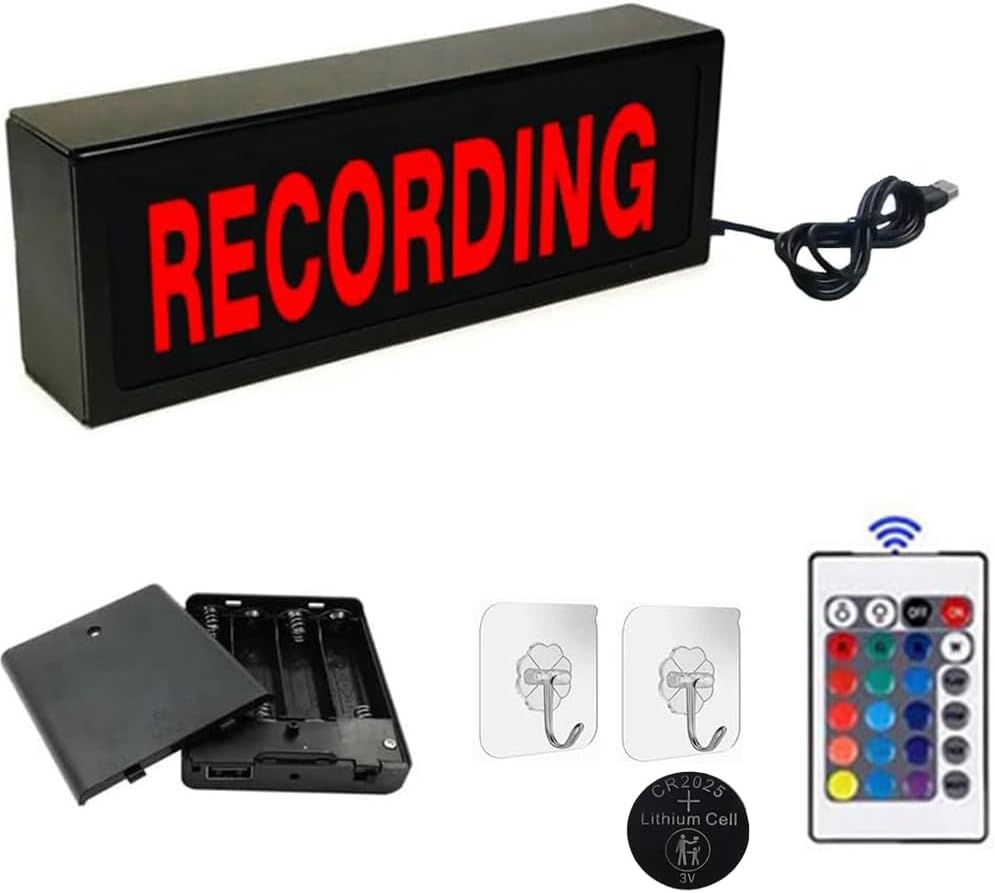 Recording LED Wall Light Box, Neon Light Up Signs, With Hooks, Many Lighting Modes, Battery or USB Powered, For Recording Radio Studio Bar, Pub Home Decoration