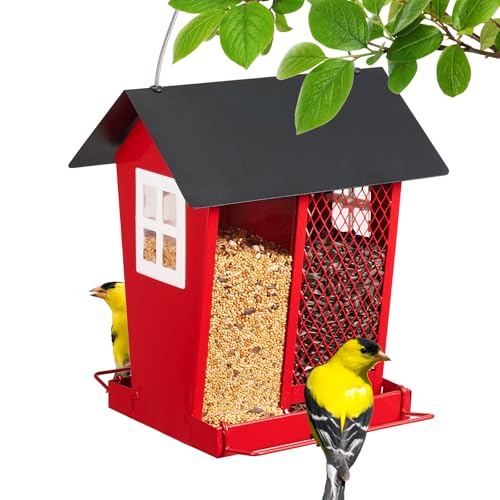 Veehoo Bird Feeders for Outdoors Hanging, 2 in 1 Wild Cardinal Finch Feeder for Thistle Mixed Seeds, Dual Decorative Metal Bird Feeder Weather Resistant for Balcony Garden Outside
