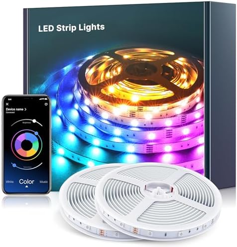 Mexllex LED Strip Lights 40M Music Sync Color Changing RGB LED Strip with Remote & App Control, Built-in Mic, RGB Rope Lights