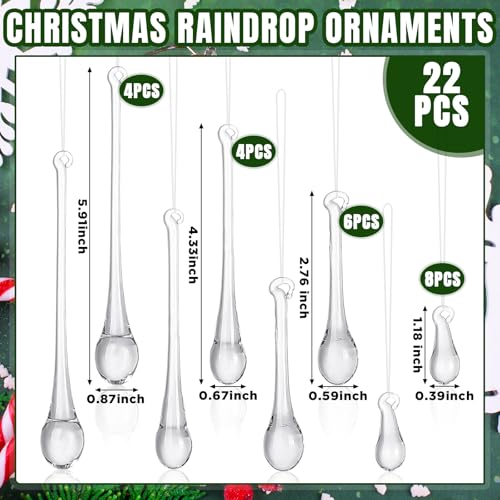 Image of 22 Pcs Clear Glass Teardrop Christmas Ornaments Crystal Raindrop Hanging Ornaments Crystal Chandelier Drop Pendant Icicles Decorations for Christmas in July Tree Party Supplies (4 Medium Size)