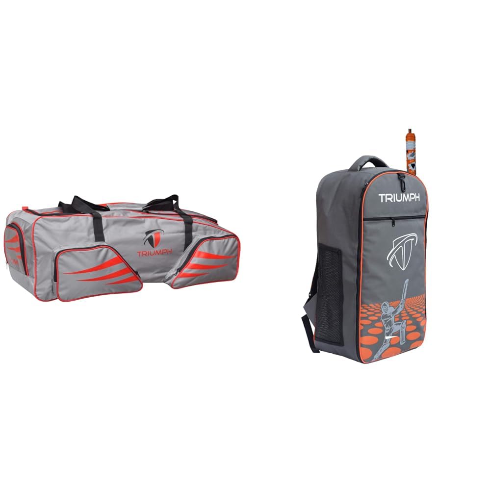 Triumph CLUBKIT-300 Cricket Holdall Bags Bag Size 36x12x14 + KB-2020 Cricket Backpack Full Padded Grey/Orange Bag Size 27X8X14-picture-21