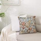  Housse Coussin Canapé 50x50 cm,Cobblestone Illustration réaliste de la conception de mur en pierre de moellons naturels r,Taie Oreiller de Canapé Housse De Coussincarré pour Lit Voiture De La Maison