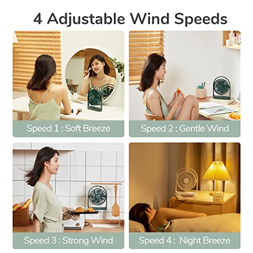 Jisulife Desk Fan, Small Portable Battery Operated Desktop Fan With 4 Speeds, Max 15 Hrs, Strong Airflow, Ultra Quiet, 4000Mah Usb Rechargeable Electric Table Fan For Office/Room/Travel-Green #TOP4