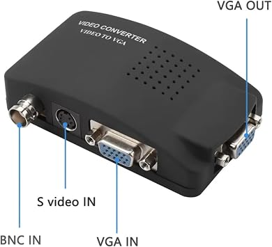 S-video Bnc'den VGA Dönüştürücü Adaptör Dijital Switcher PC TV Kamera DVD DVR Çevirici Dönüştürücü Siyah, DerwellBnccVga1x