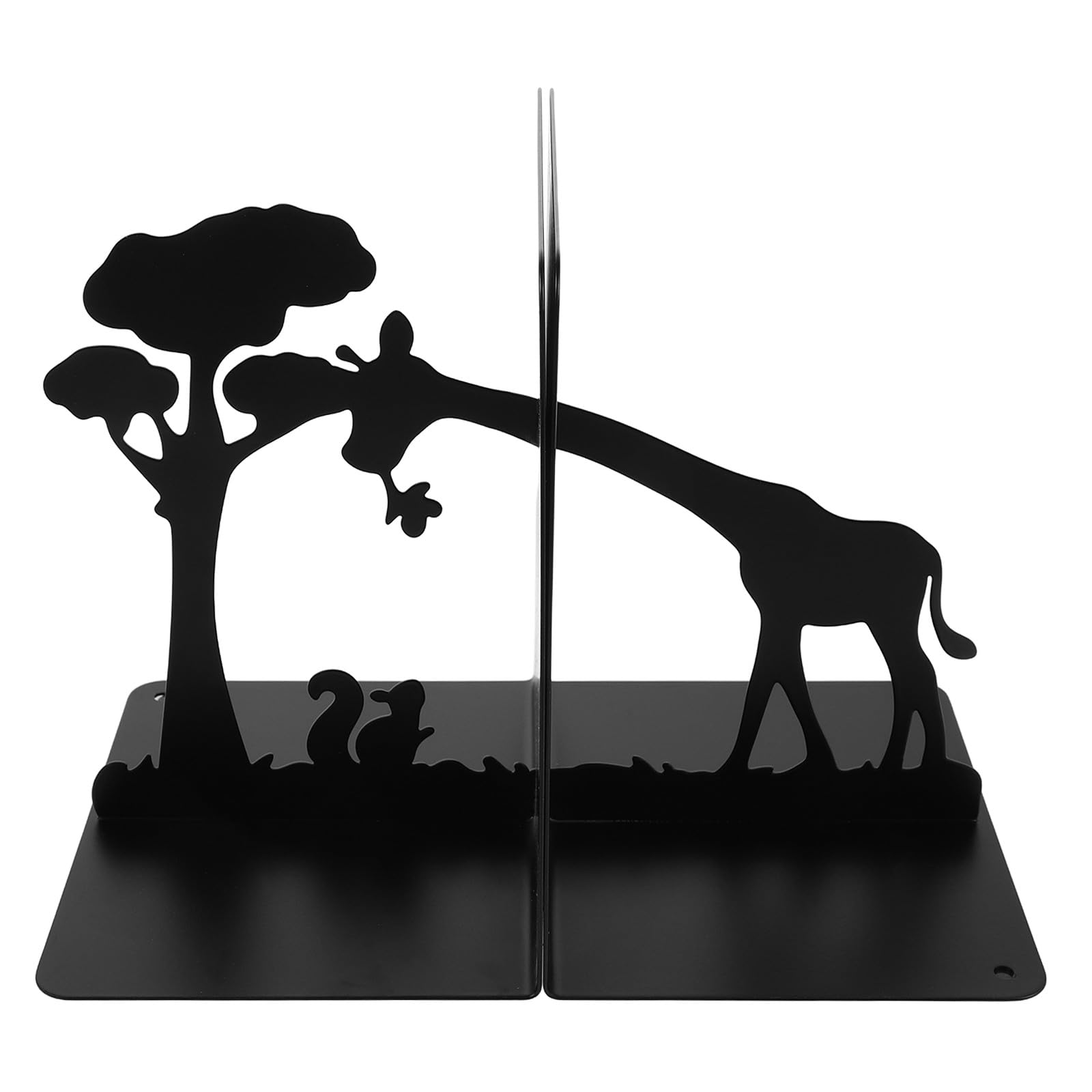 Cabilock 1 set di fermalibri decorativi in ​​metallo per scaffali - Libreria da scrivania con silhouette di giraffa e scoiattolo per casa e ufficio