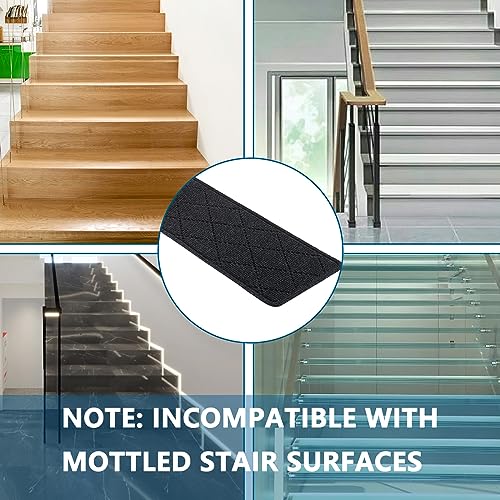 Stair Treads for Wooden Steps Indoor, KOOTETA 15 Pack 8" X 30" Non Slip Carpet Stair Treads with Reusable Adhesive for Kids Elders and Dogs, Surface Polyester TPR Backing Stair Rugs, Black