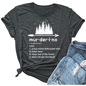 Murderino-Shirts-Funny-Letter-Print-Graphic-Tee-My-Favorite-Murder-T-Shirt-Casual-Short-Sleeve-Tops Women's Murderino Arrow Graphic Cute T Shirt Letter Printed Short Sleeve Tees Casual O-Neck Tops Size Large (Grey)