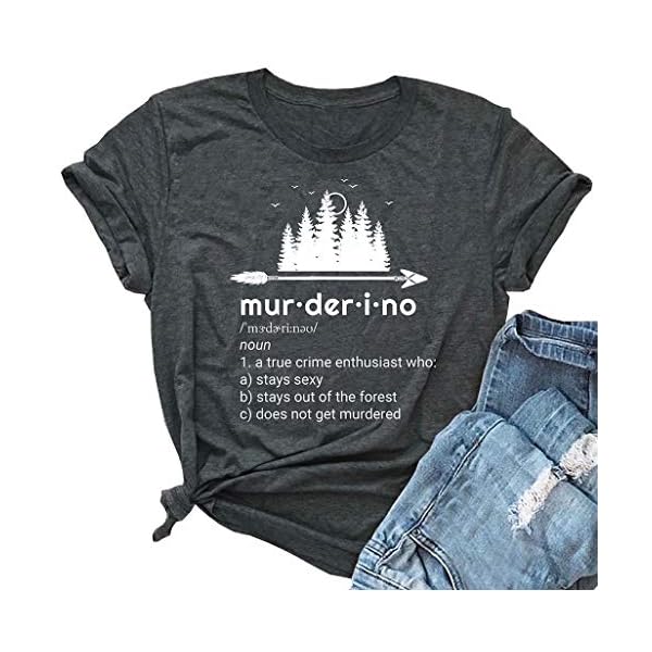 Women's Murderino Arrow Graphic Cute T Shirt Letter Printed Short Sleeve Tees Casual O-Neck Tops Size Large (Grey)