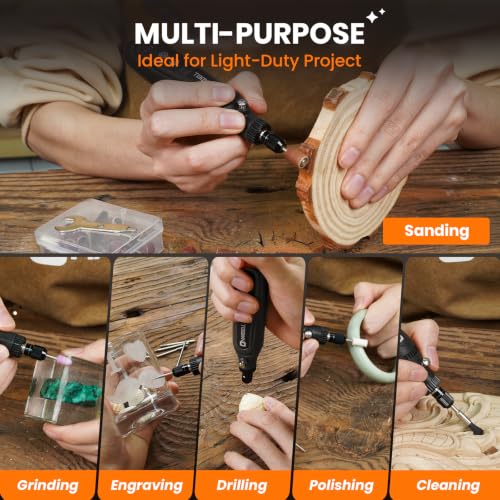Image of HARDELL Mini Cordless Rotary Tool, 4V 5-Speed Portable Rotary Tool with 43 Accessories, Type-C Charging DIY Craft Tool for Sanding,Carving, Polishing, Jewelry,3D Priting