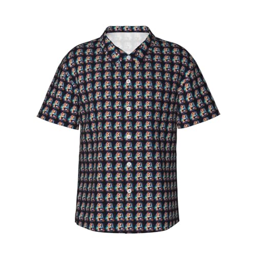 Camisa hawaiana de manga corta para hombre, diseño de huellas de perro, animal, para verano, vacaciones, playa, aventuras al aire libre, Negro, L