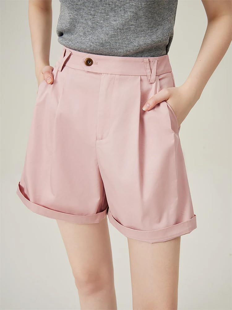 Pantalones cortos de verano para mujer, de cintura alta, pantalones cortos para mujer, rosa, L