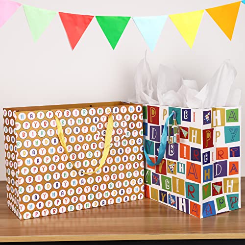 Giiffu 16.5" Extra Large Gift Bags For Birthday Party With Card And Tissue Paper (Pack Of 2, Happy Birthday) #TOP4