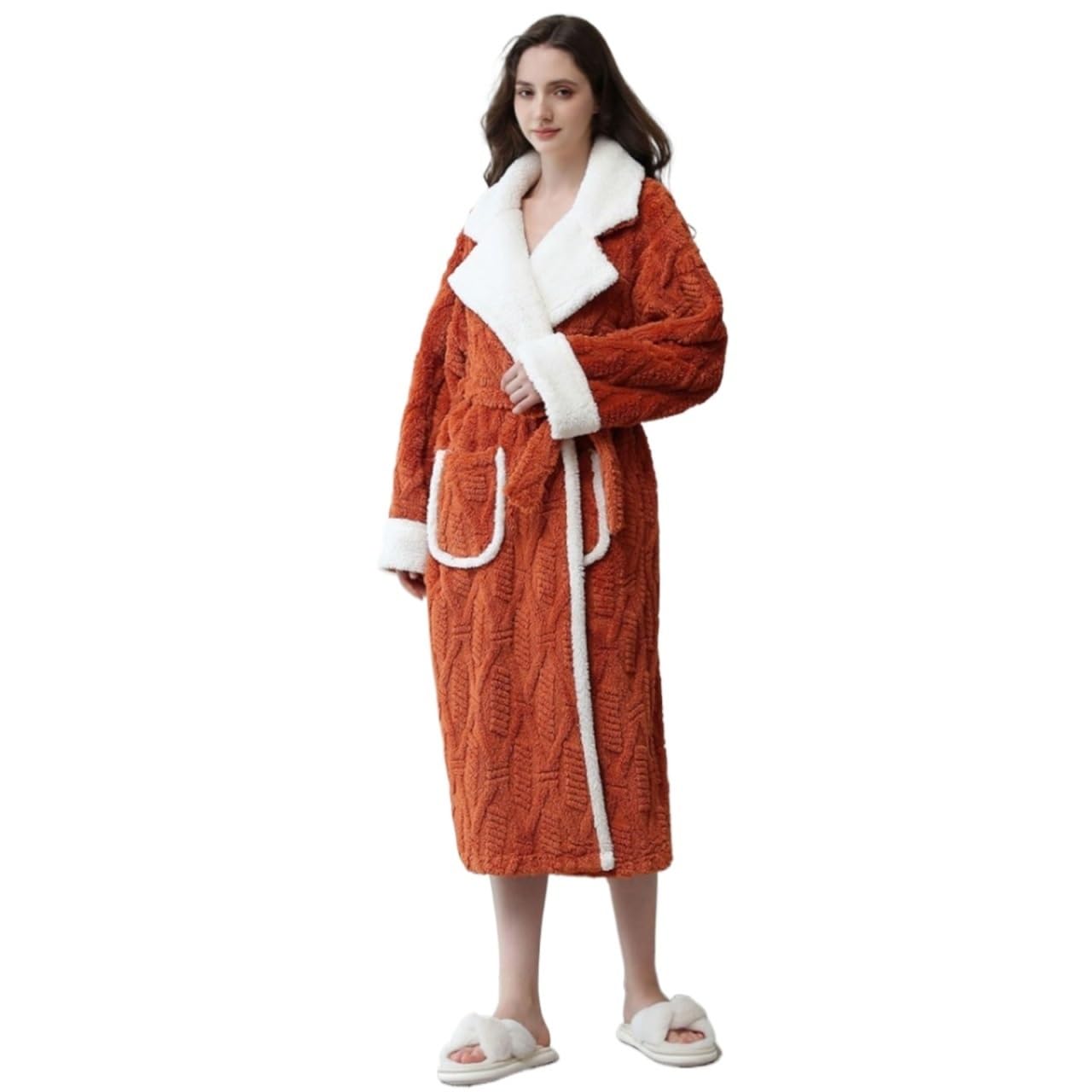 Albornoz Para Viajes Piscina Batas De Mujer Albornoz Solapa Spa Felpa Casa For Con Bolsillos For Cinturón Ropa De Dormir(Oranje,XL)
