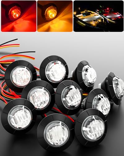 BJZ Marine Boat LED Lights Waterproof Amber to Red Dual Color 3/4'' Round LED Boat Interior Courtesy Deck Transom Cockpit Navigation Lights for Pontoon Fishing Boat Yacht Sailboat Kayak, 10Pcs
