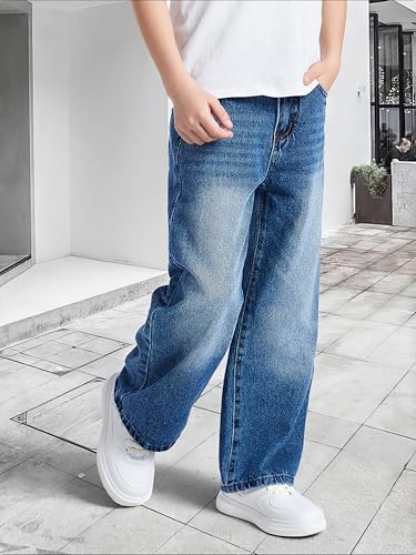 Baggy Boys Jeans Wide Straight Leg Elastic Waist Y2K Denim Washed Pants Classic Trendy Streetwear with Pockets2