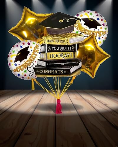 Image of Atpata Funky Happy Graduation You Did It Hooray Textbooks Foil Balloon Set for Grad Day Parties, Convocation Ceremonies, Passing Out Events