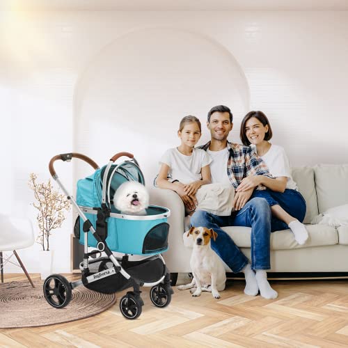 Ingborsa Pet Stroller Travel System 4 Wheels Foldable Aluminum Alloy Frame Carriage For Small Medium Dogs & Cats Easy,Fold With Removable Liner, Storage Baske #TOP5