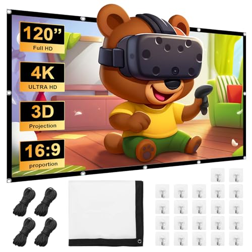 Druuzyl Schermo Proiettore 120 Pollici, 16:9 HD Pieghevole Schermo Proiettore, Schermo Cinematografico Portatile con Ganci e Cordino, Telo per Proiettore per Casa Ufficio Eventi All`Aperto